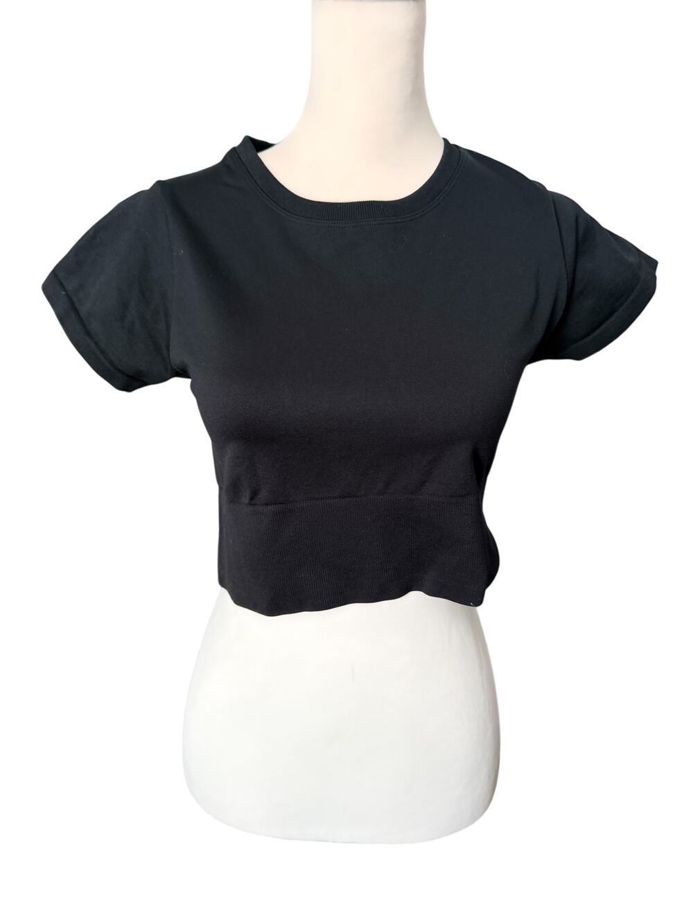 AERIE Offline Black Shot Sleeve Crop Top Seamless Medium